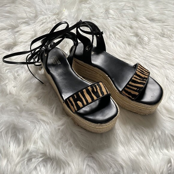 Bleecker & Bond Odette Tiger Calf Hair Espadrille Wedge Sandals 6.5M Leather - Picture 11 of 16